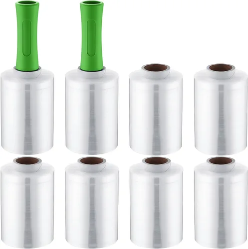 Vista 14 de Jutom 16 piezas de mini película elástica industrial, rollo retráctil de plástico para mover 2 asas de 5 pulgadas x 1000 pies, embalaje Negro