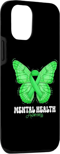 Vista 3 de Funda de mariposa con cinta verde para iPhone 15 Mental Health Awareness Month