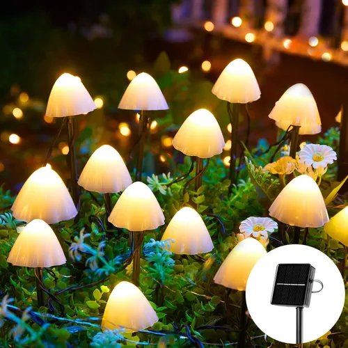 Vista 10 de Guirnalda de luces solares de libélula para exteriores, 20.8 pies, 30 luces LED impermeables con energía solar, 8 modos de luces decorativas