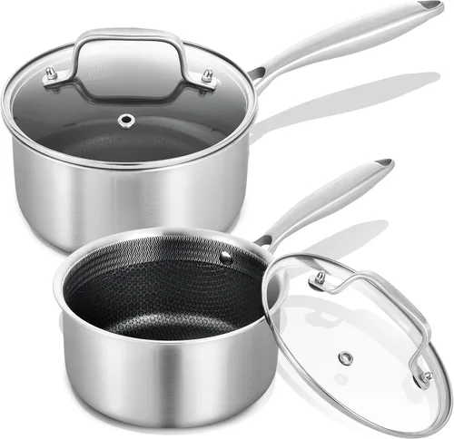 Vista 11 de LOLYKITCH Juego de cacerolas de acero inoxidable de 1QT y 2QT con tapas