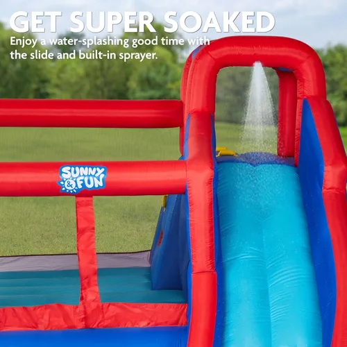 Vista 7 de Sunny & Fun Big Time Bounce-A-Round - Parque inflable de tobogán acuático – Resistente para diversión al aire libre – Pared de escalada, tobogán