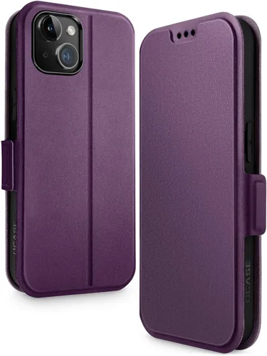 Vista 14 de OCASE Funda tipo cartera para iPhone 15, funda delgada de piel sintética, ranuras para tarjetas, bloqueo RFID, soporte de soporte, funda de teléfono