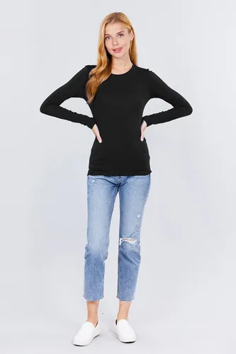 Vista 4 de Camisa básica de algodón suave y liso para mujer, manga larga, cuello redondo y cuello en V, tallas S a 2XL