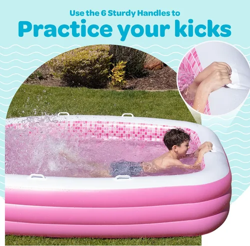 Vista 6 de Inflable para niños y adultos de 90"x60" (7.5'x5') con piso acolchado suave, asas y drenaje, piscina infantil, gran piscina inflable para el patio