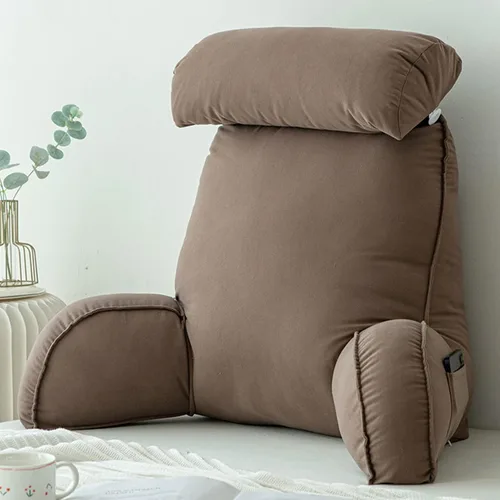 Vista 12 de Almohada de lectura con reposabrazos, almohada de apoyo para el respaldo, cojín de apoyo lumbar, con soporte para el cuello, con bolsillo, para Gris
