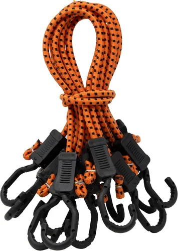 Vista 9 de Kotap MABC-18 Cuerdas elásticas ajustables multiusos con ganchos, 18 pulgadas, naranja/negro, 10