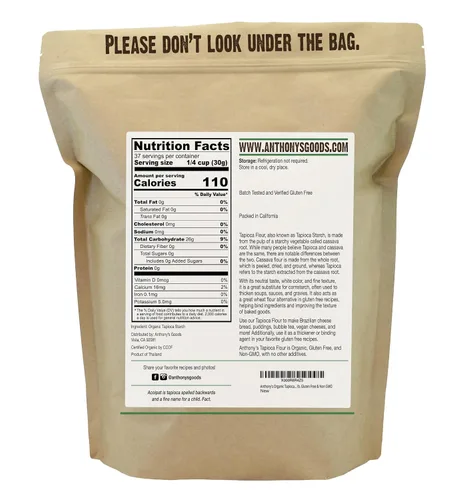 Vista 2 de Anthony's Harina de Tapioca Orgánica, 2.5 lb, Sin Gluten, Sin OGM