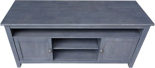 Vista 9 de IC INTERNATIONAL CONCEPTS Soporte de madera maciza para entretenimiento/TV con 2 puertas, gris jaspeado lavado antiguo