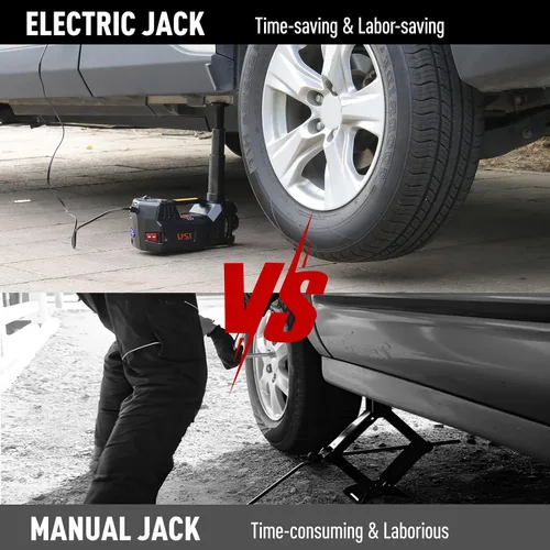 Vista 4 de Trihelper - Gato eléctrico para auto de 5 toneladas 12V, gato hidráulico con soporte para auto, gato de elevación con bomba de neumáticos integrada