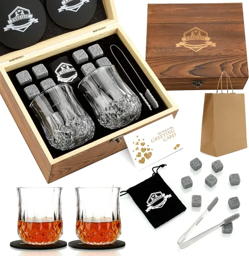 Vista 9 de Juego de regalo de piedras de whisky, juego de 2 vasos de whisky, rocas de whisky de granito, juego de caja de whisky escocés, el mejor regalo