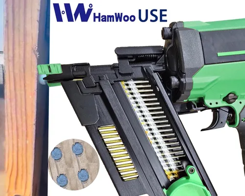 Vista 4 de HW HAMWOO Clavos para enmarcar, paquete de uñas de cabeza redonda de 21°, uñas galvanizadas, vástago de anillo, adecuadas para clavadoras de 20 a 22