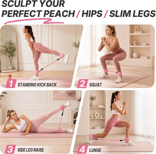 Vista 7 de Kit de pilates para entrenamientos en casa - Juego de equipo de pilates de Conjunto de Pilates Rosa