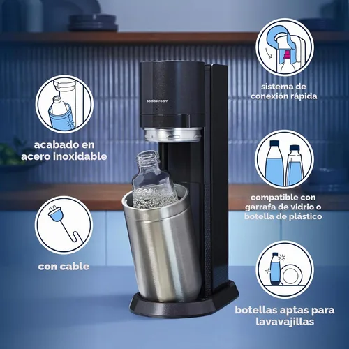 Vista 5 de SodaStream E-Duo - Máquina de agua con gas (negro) con 60 litros de CO2, 1 botella de carbonatación sin BPA y (1) botella de vidrio de 1 litro