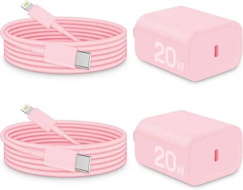 Vista 21 de CXX Cargador para iPhone de 20 W de carga rápida [certificado MFi, paquete de 2] bloque USB-C PD y cable de 6 pies compatible con iPhone Negro