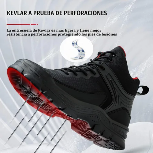 Vista 6 de Botas con punta de acero para hombre, antideslizantes y duraderas, botas de trabajo de construcción indestructibles para hombre, con puntera