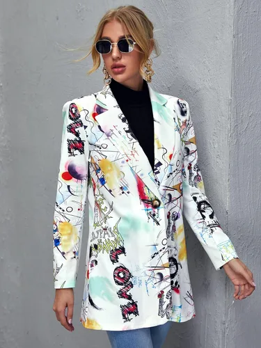 Vista 4 de Floerns Chaqueta de trabajo casual de manga larga con estampado de arte pop para mujer