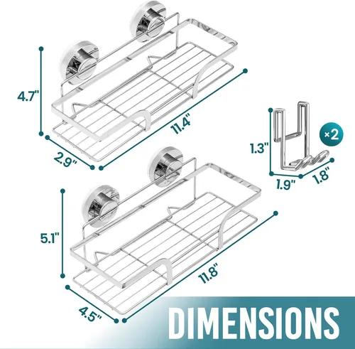 Vista 3 de TAILI Paquete de 2 ventosas para ducha, cesta de baño resistente, estantes de baño para el interior, soporte de ducha de acero inoxidable