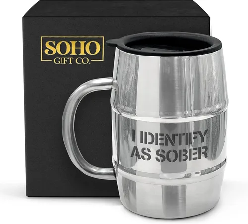 Vista 6 de GALVANOX Taza de cerveza aislada de acero inoxidable con asa y tapa para sorber (para Navidad/cumpleaños/día del padre) I Identify As Sober