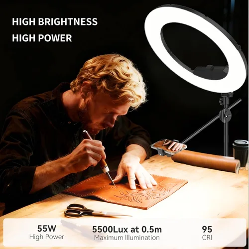Vista 3 de Kit de Luz de Anillo Grande con Soporte de 79", [Nueva Versión] 55W 6700K Regulable, Trípode de Luz de Anillo LED Grande de 18", Soporte Doble
