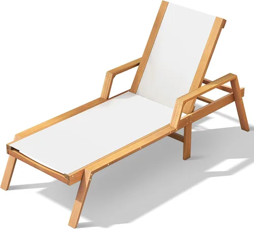 Vista 10 de Tangkula Sillón de madera para exteriores, tumbona de patio con respaldo ajustable de 5 posiciones, sillón reclinable de madera de eucalipto con Gris