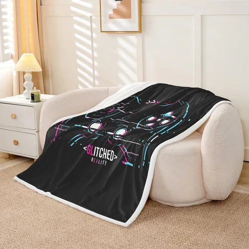 Vista 5 de Erosebridal Manta de cama para niños con estampado de consola de videojuegos moderna, manta de felpa suave con botones de acción rosa y azul, manta