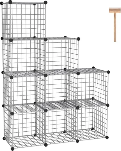 Vista 18 de C&AHOME Almacenamiento de Cubos de Alambre, Organizador de 6 Cubos con Rejillas C de Metal, Unidades de Estantes Modulares, Estantería