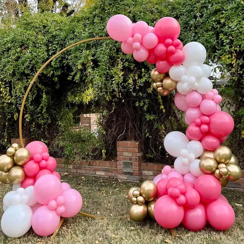 Vista 7 de Thomtery Globos blancos de confeti rosa, 50 globos de látex de 12 pulgadas para fiestas de cumpleaños, decoraciones del día de San Valentín