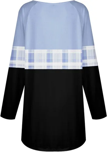 Vista 3 de Camisas de manga larga para mujer, holgadas, hippie, cuello redondo, estampadas, blusa casual elegante