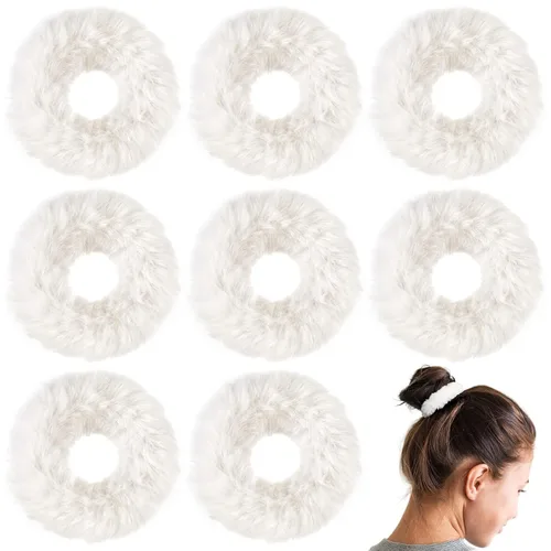Vista 8 de OIIKI 14 bandas elásticas para el cabello con pelo sintético de conejo, bandas elásticas para coleta de caballo para niñas y mujeres, accesorios