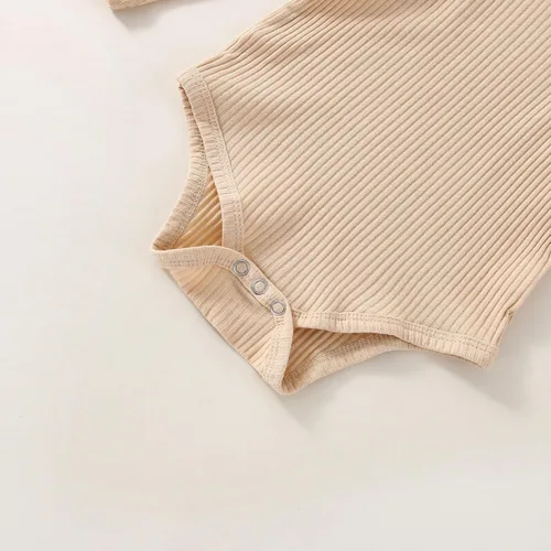 Vista 5 de Ropa de bebé para niña recién nacida, conjunto de trajes de otoño e invierno, mameluco de manga larga con volantes acanalados, juego de 3 piezas