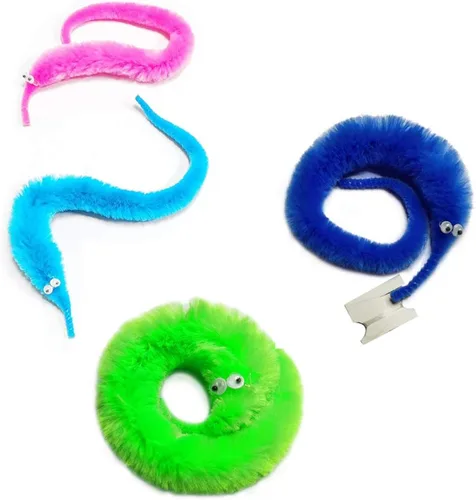 Vista 7 de SHENGSEN 12 piezas de gusanos peludos, gusanos en cuerda, juguete de truco a granel, recuerdos de fiesta para niños y gatos (6 colores)