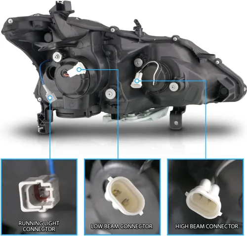 Vista 5 de AmeriLite Juego de faros delanteros cuadrados negros para Nissan Altima de 4 puertas sedán 2013-2015, lado del pasajero y del conductor