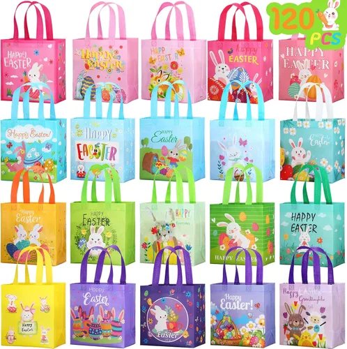 Vista 11 de Tudomro 20 bolsas de Pascua con asas, bolsas no tejidas de conejo, reutilizables, bolsa de compras de comestibles de Pascua, para cocina