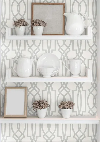 Vista 5 de NextWall Papel tapiz decorativo gris suave para despegar y pegar