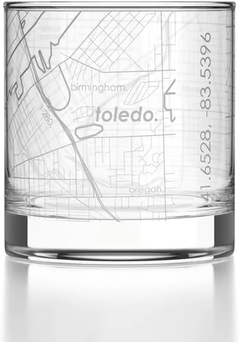 Vista 26 de Well Told Vaso de rocas grabado con mapa de Akron, Ohio, cristalería estilo antiguo (325ml, transparente) Vaso de bourbon grabado, regalos