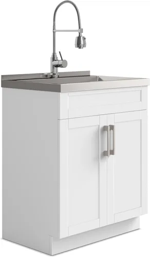 Vista 18 de SIMPLIHOME Hennessy - Lavabo y armario de lavandería de acero inoxidable de 24 pulgadas, color blanco Blanco (Glacier White)