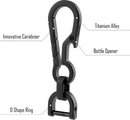 Vista 5 de KeyUnity KM14BK Titanium EDC Abridor de botellas Llavero Clip con anillo D y anillo dividido de titanio KA02BK BundleV