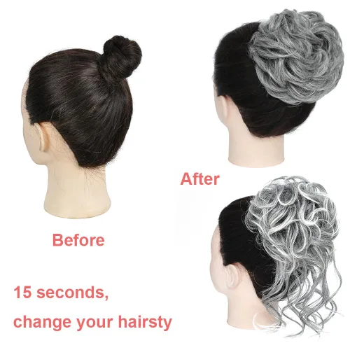 Vista 6 de KETHBE - Pieza de cabello con moño desordenado, extensiones de cabello con moño alborotado, banda elástica, piezas de cabello con moño rizado y 2