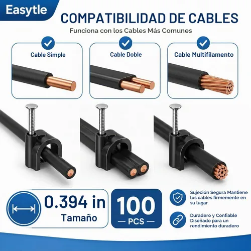 Vista 9 de Easytle Abrazaderas de cable de plástico, 100 clips de cable de 0.394 pulgadas, clips de cable coaxial, clips de cable coaxial, clips de cable