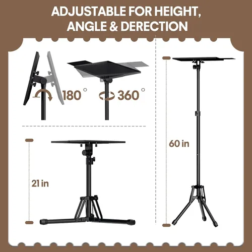 Vista 2 de KOOV Soporte para proyector de altura ajustable de 20 a 61 pulgadas, soporte de trípode plegable para proyector con bandeja para mouse y soporte