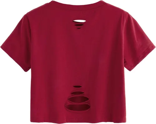 Vista 2 de SweatyRocks - Camiseta corta de mangas cortas de verano para mujer con estilo desgastado