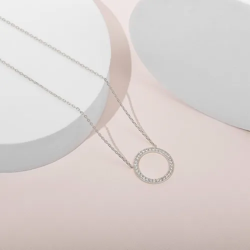 Vista 3 de PAVOI 14K Gold Plated Circle CZ Solitaire Necklace Elegant Bezel Pendant Dainty Cubic Zirconia Halo Choker Necklaces for Women