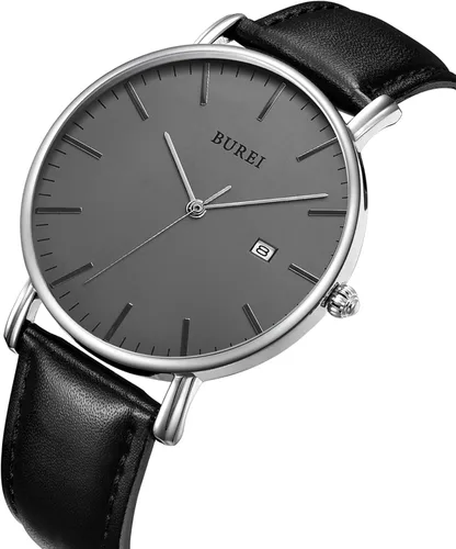 Vista 2 de BUREI - Reloj de pulsera analógico para hombre con fecha y correa de piel