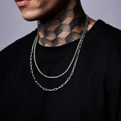 Vista 5 de Moodear Cadenas de 0.118 pulgadas para hombresmujeres, cadena cubana con clip de papel plateado y dorado para hombre, delicado collar en capas