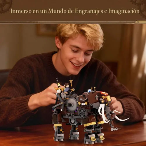 Vista 8 de Lumibricks Steampunk Steamphant Juego de bloques de construcción de iluminación - Set de modelo mamut, colección de juego de bloques de construcción