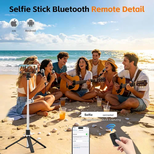 Vista 2 de Trípode de teléfono de 71 pulgadas y palo selfie con control remoto, soporte extensible para teléfono celular para iPhone y Android, 5.9 pies