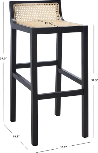 Vista 3 de SAFAVIEH Home Collection Saito - Taburete de bar de caña baja natural y negro de 31.5 pulgadas Negro/Natural