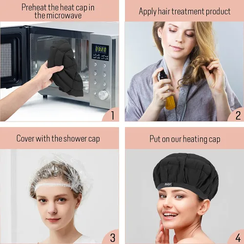 Vista 3 de Boloye - Gorro térmico de acondicionamiento profundo de linaza, sin cable, 100% seguro, para microondas, para cuidado del cabello natural y rizado