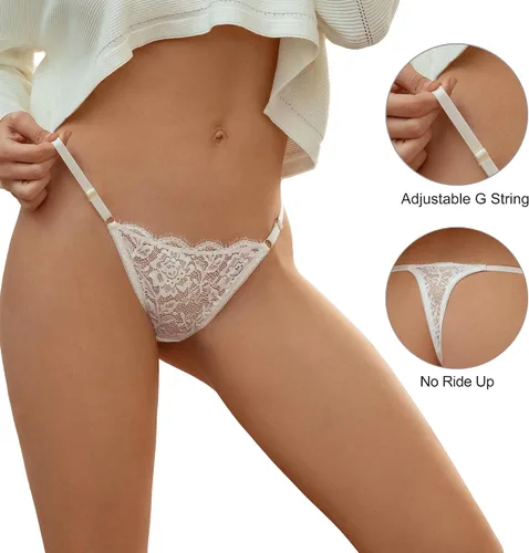 Vista 3 de DEANGELMON Sexy Lace G-String Thongs Women Adjustable Underwear T-back Panties Pack