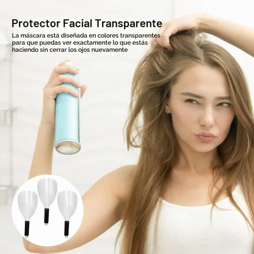 Vista 7 de EMVANV 3 protectores faciales de peluquería con mango de esponja, mascarilla de plástico para corte de pelo, protector de laca reutilizable